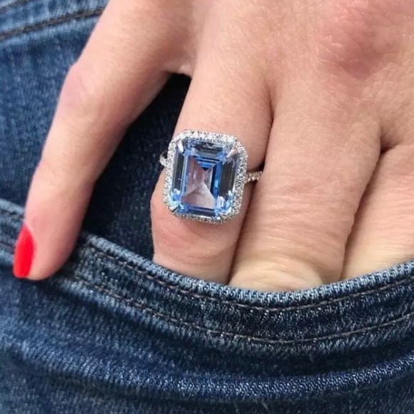 NEW 925 Sterling Silver Halo Sapphire Ring - Picture 1 of 7